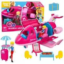 LEAN TOYS Sulankstomas lėktuvas lėlėms kelionių rinkinys su aksesuarais, rožinis, 9 vnt.