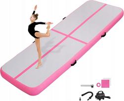 Pripučiamas gimnastikos kilimėlis 3x1 m, 10 cm, su pompa, rožinis, PVC maišas