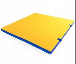 Gimnastikos čiužinys Gamma 100x100x10 cm, mėlynas-geltonas, prie sienelės