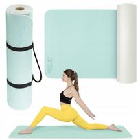 Pilates neslystanti mankštos kilimėlis, 1 cm, su TPE rankena