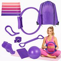 Pilates ir jogos rinkinys 13 dalių: treniruočių ratas, kamuolys, krepšys