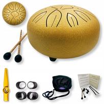 11 tonų 6 colių liežuvinis būgnas, auksinis, plieninis būgnelis, Steel Tongue Drum + kazoo