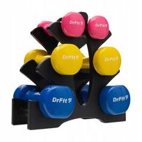 DrFit 6 vnt. hantelių rinkinys su stovu, 12 kg, spalvoti, kardio, fitnesui, pilatesui