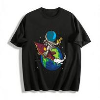 Astronaut Surfing On Rocket Around Earth Graphic Casual T-shirt Pure cotton T-shirt XXS black