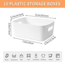 10 mažų plastikinių laikymo krepšelių su rankenomis rinkinys, balti, 20 cm