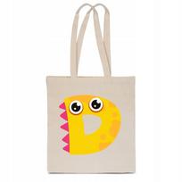 Vaikiška medvilninė ECO BAG pirkinių maišelis, smėlio spalvos, su raide D, monster TT_472