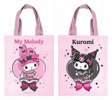 Medvilninė rankinė Sanrio My Melody ir Kuromi, rožinės-juodos spalvos, 34 x 43 cm