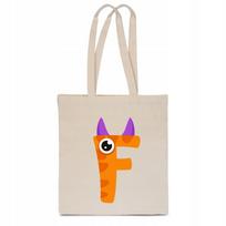 Vaikiška medvilninė maišelė ECO BAG, smėlio spalvos, su raide F ir monstro piešiniu TT_474