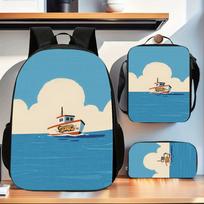 Kuprinių rinkinys Boat, 3 dalys: didelė talpa, kompiuterio skyrius, penalas, rankinė per petį su spauda