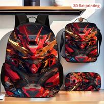 Kuprinė vaikams Red Mecha Armor, 3 dalių rinkinys su rankine per petį ir dėklu