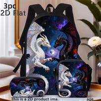 Kuprinė, rankinė ir penalas „Dragon Starry Sky“, 3 dalių, juoda-balta