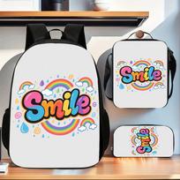 Kuprinių rinkinys Smile, 3 dalys: nešiojamojo kompiuterio kuprinė, rankinė per petį, penalas