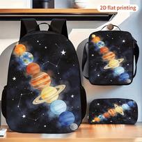 3 dalių kuprinės rinkinys su Saulės sistemos planetų ir žvaigždynų raštu