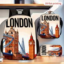 Kuprinė su Tower Bridge ir Big Ben motyvais, 3 dalių rinkinys su rankine per petį