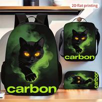 Kuprinių rinkinys Black Cat Green Smoke, 3 dalys: kuprinė, rankinė per petį, penalas