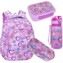 Kuprinė mokyklai COOLPACK Jerry, rožinė, su balionais ir širdelėmis, 1–3 klasei, rinkinys