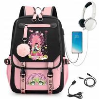 Mokyklinė kuprinė Demon Slayer su USB jungtimi, A4 dydžio, įvairių spalvų