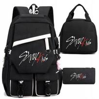3 dalių STRAY KIDS rinkinys: daugskyrius kuprinė, rankinė ir dėklas nešiojamam kompiuteriui