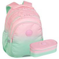 Mergaičių kuprinė ir penalas Coolpack, rožinė-mėtinė, 1–3 klasei