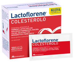 Milteliai cholesteroliui kontroliuoti LACTOFLORENE Colesterolo – 20 dviejų dalių pakelių DUOCAM®