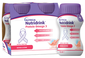 NUTRICIA Nutridrink Protein Omega 3, gaivaus persikų ir mangų skonio, 125 ml, 4 pakuotės