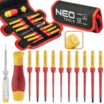 NEO izoliuotų atsuktuvų antgalių rinkinys elektrikams, 12 vnt., iki 1000 V, testeris 3,0 × 190 mm