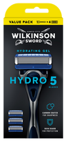 WILKINSON SWORD Hydro5 skustuvas su 4 keičiamųjų peiliukų rinkiniu, 1 vnt.
