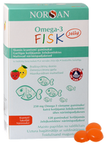 NORSAN Omega-3 želė saldainiai citrinų ir braškių skonio (120 vnt.) — Žuvų taukai
