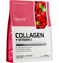 OstroVit Kolagenas + Vitaminas C Milteliai su Aviečių, Citrinų Skoniu ir Mėtomis 400g