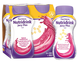 NUTRICIA Nutridrink Jucy Plus (gaivaus aviečių skonio) 200 ml gėrimas, pakuotėje 4 vnt.