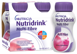 NUTRICIA Nutridrink Multi Fibre braškių skonio gėrimas 125 ml, 4 vnt., 2,4 kcal/ml