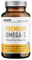 ICONFIT Premium Omega 3 minkštosios kapsulės: 500 mg EPA, 250 mg DHA, 90 vnt.