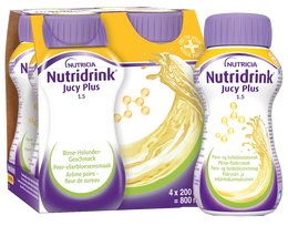 NUTRICIA Nutridrink Jucy Plus kriaušių ir šeivamedžio žiedų skonio gėrimas 200 ml, 4 puodeliai
