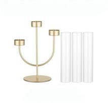 3-šakių žvakidė su stikliniais gaubteliais, metalinė, tvirta, auksinė, 51,5 cm