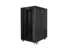Grindinis serverio spintos korpusas 19 colių 22U 800x1000 stiklinėmis durimis LCD (plokščioje pakuotėje) V2 juodas