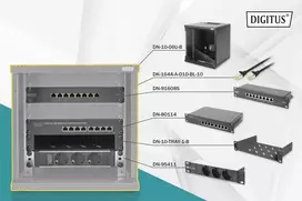 DIGITUS 10 colių tinklo rinkinys - 6U spinta, juoda lentyna, PDU, 8 prievadų jungiklis, CAT6 skydelis