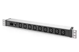 DIGITUS 1U aliuminio PDU stelažinis 9x C13 10A 230VAC 50/60Hz IEC C14 įvadas 10A saugiklis