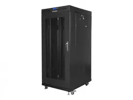 Stacionarus 19 inch serverio spintos rėmas 27U 600x800 mm juodas su perforuotomis durimis ir LCD ekranu (plokščia pakuotė)