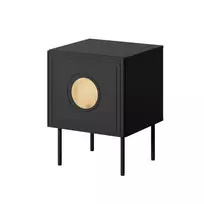 Naktinių stalelių komplektas 2 vnt. cama meble PALAZZO 44,5×40×59 cm juodos spalvos ir ąžuolo craft – 1 durelės, matinis laminatas, metalinės kojelės