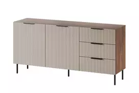 Komoda cama meble ALMERA 156×42×75 cm, riešutas/kreminė, 3 stalčiai, medžio drožlių plokštė