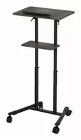 Gembird TVS-DESK-01-BK mobilus darbo stalas su ratukais, aukštis 111–134,5 cm, pasvirimas 30°, iki 20 kg, juodas