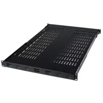 StarTech.com ADJSHELF 1U serverių spintos lentyna su ventiliacija ir reguliuojamu gyliu, 19 col., 80 kg (175 lb), montavimo gylis 480–960 mm (19,5–38 col.), 70 cm (27,5 col.) gylio, juodos spalvos
