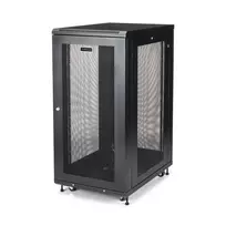 StarTech.com 4-Post 24U serverinis stovas, užrakinama 19 colių duomenų spinta kompiuteriams, AV/IT įrangai, biuro/namų tinklo stovas su ratukais ir reguliuojamais montavimo bėgeliais
