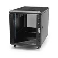 StarTech.com 4-Post 12U Server Rack Cabinet, užrakinama 19 colių duomenų spinta kompiuteriams, AV/IT įrangai, biuro/namų tinklo stovas su ratukais ir reguliuojamais montavimo bėgeliais