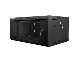 Lanberg WF01-6404-10B 19 colių 4U sieninė spinta (rack), 600x450 mm, grūdinto stiklo durys, surenkama (flat pack), IP20, 60 kg, juodos spalvos RAL 9004