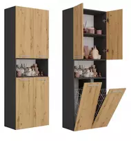 Vonios spintelė Top e Shop NEL 2K DK ANT/ART KP Graphite/Oak, laisvai pastatoma, 600×300×1740 mm, 3 lentynos