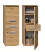 Laisvai pastatoma vonios spintelė Top e Shop NEL V DDS ARTISAN – ąžuolo spalvos, 3 lentynos, 300×300×850 mm