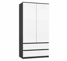 Spinta MALWA SS-90 90×180×50 cm, antracitinis rėmas, balti varstomi durys, 2 stalčiai, laminatas 16 mm
