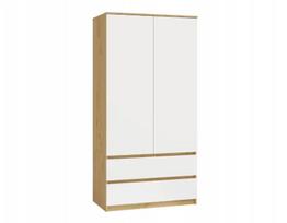 Spinta MALWA SS-90, 900×500×1800 mm, rėmas ąžuolo artisan, balti varstomi durys, 2 stalčiai, medžio drožlių plokštė