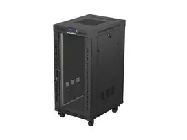 Tinklinis spintos stovas LANBERG 19 colių 24U 600x800 mm juodas su stiklo durelėmis ir LCD išpjova (Flat Pack) v2